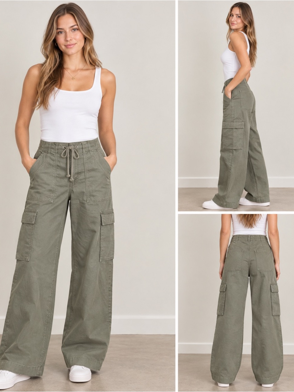 Hollister adjustable waist baggy cargo pants size small long